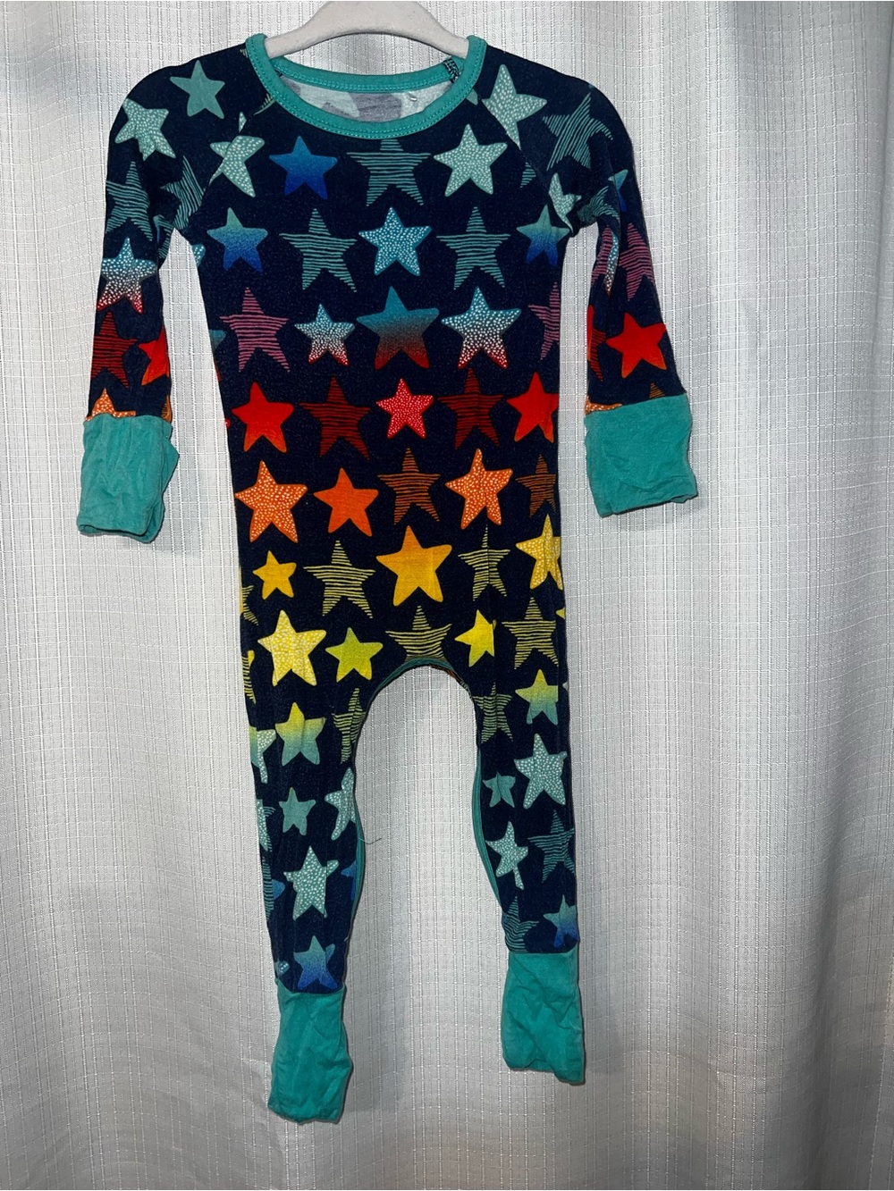 Little Sleepies Navy Star-Print Footie with Teal Trim